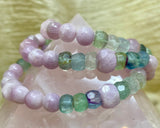 Heart Coherence Crystal Bead Bracelet, Kunzite + Fluorite Gemstone Jewelry