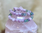 Heart Coherence Crystal Bead Bracelet, Kunzite + Fluorite Gemstone Jewelry