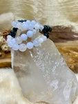 Angelic Embrace Bracelet, Seraphinite + Selenite + Blue Chalcedony Beaded Gemstone Bracelet