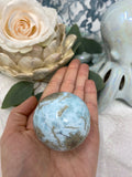 Large Larimar Sphere, Natural Polished Larimar Crystal Ball, Dolphin Stone, Mermaid Crystal