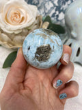 Large Larimar Sphere, Natural Polished Larimar Crystal Ball, Dolphin Stone, Mermaid Crystal