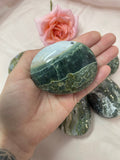 Ocean Jasper Palm Stone, Natural Polished Green Jasper, Grounding Crystal