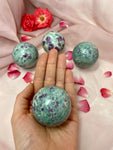 Ruby in Fuchsite Sphere, Natural Polished Ruby Fuchsite Crystal Ball
