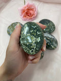 Ocean Jasper Palm Stone, Natural Polished Green Jasper, Grounding Crystal