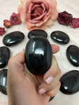 Large Black Tourmaline Palm Stone, Polished Tourmaline Crystal Palmstone, Grounding Black Tourmaline Crystal, #BPG2