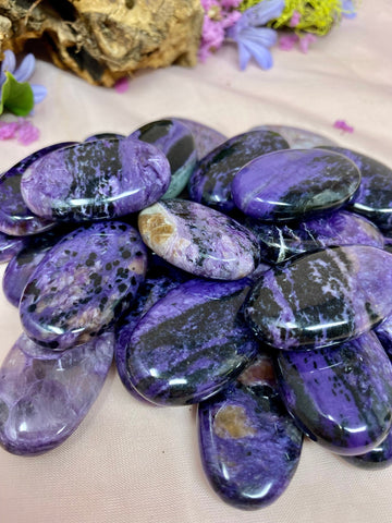 Polished Charoite Pocket Stone, Purple Charoite Soapstone, Grade A Charoite Palm Stone Small