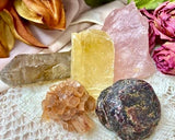 Revolutionary Crystal Kit, Holiday Gift Idea, Honey Calcite, Citrine Crystal, Rose Quartz, Raw Garnet, Aragonite Cluster Crystal Gift, #K2