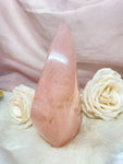 Rose Quartz Flame, Polished Quartz Crystal Flame Carving, Rose Quartz Tower