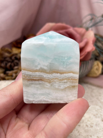 Caribbean Calcite Crystal Tower, Semi-polished Calcite Tower, Natural Caribbean Calcite Pillar