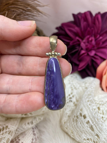 Charoite Crystal Pendant, Polished Charoite Jewelry, Natural Quality Charoite from Russia