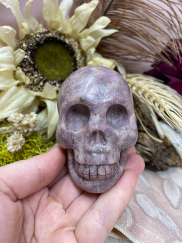 Polished Lepidolite Skull, Purple Lepidolite Crystal Skull, Natural Lepidolite Skull Carving