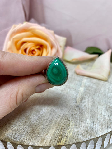 Malachite Crystal Ring Sz 5.5, Polished Malachite Ring, Natural Quality Malachite, Silver Jewelry Gifts For Her, #RG13
