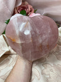 Large Rose Quartz Heart, Polished Rose Quartz Crystal Heart Carving, Jumbo Puffy Heart Crystal