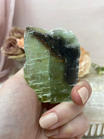 Brilliant Green Calcite Crystal w Rainbow, Natural Calcite Chunk, Raw Calcite Specimen, #SH02