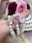 Pink Opal Crystal Bracelet w Morganite and Selenite Beads, Natural Crystal Healing Beaded Jewelry, Spiritual Gift for Her