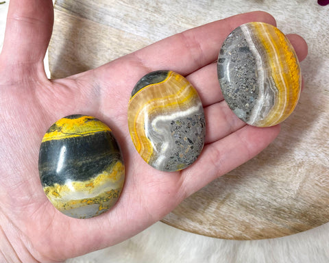 Bumblebee Jasper Pocket Stone, Natural Polished Yellow Jasper Soap Stone, Small Tumbled Palm Stone