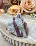 Rubellite in Quartz Specimen, Natural Raw Pink Tourmaline Crystal in Matrix