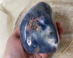 Orca Agate Free Form, Natural Polished Agate Crystal, Self Standing Blue Chalcedony