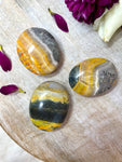 Bumblebee Jasper Pocket Stone, Natural Polished Yellow Jasper Soap Stone, Small Tumbled Palm Stone