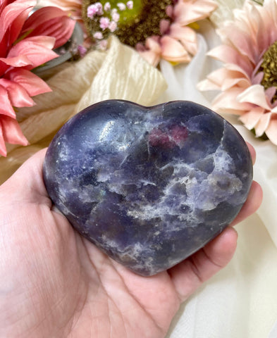 Lepidolite Crystal Heart, Dark Purple Polished Lepidolite, Natural Heart Crystal Gift For Her