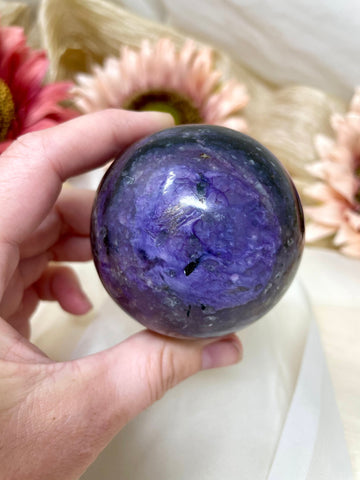 Large Charoite Sphere, 2.5'' Purple Rare Crystal Ball, Polished Natural Crystal Sphere