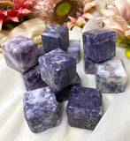 Purple Lepidolite Cube, Natural Polished Lepidolite Crystal Cube