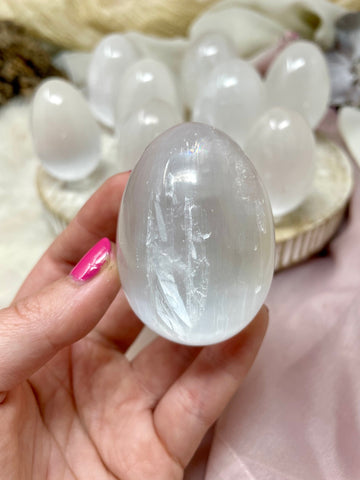 Selenite Crystal Egg, Polished Natural Crystal Gift For Her, Gemstone Egg Carving