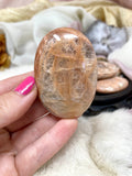 Peach Moonstone Palm Stone, Flashy Polished Natural Crystal, Healing Crystal Gift For Her
