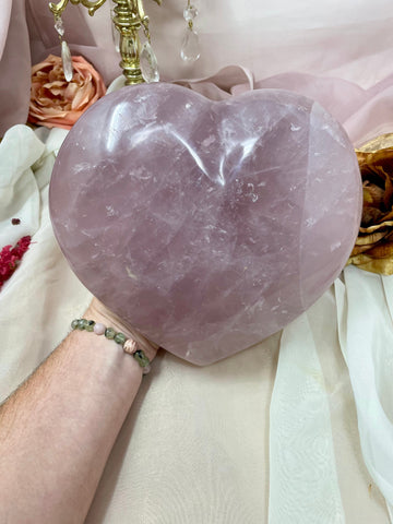 Jumbo Rose Quartz Heart, ~8LB Polished Natural Crystal Heart Carving, Pink Quartz Crystal Gift For Her