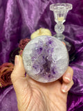 Amethyst Geode Sphere, Polished Natural Crystal Ball, Purple Agate Orb