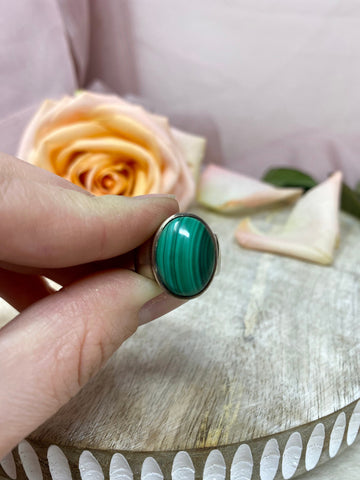 Malachite Crystal Ring Sz 6, Polished Malachite Ring, Natural Quality Malachite, Silver Jewelry Gifts For Her, #RG15