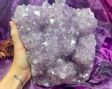 Huge Amethyst Crystal Cluster, Natural Raw Purple Amethyst w Flat Base,  Large Lilac Crystal Statement Piece