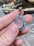 Rose Quartz w Aquamarine Pendant Sterling Silver, Natural Polished Crystal Gift For Her