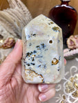 Chalcedony Tower w Dendrite, Natural Polished Chalcedony Pillar, Healing Crystal Gift For Her