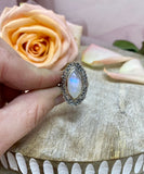 Rainbow Moonstone Ring, Polished Moonstone Crystal Ring, Sterling Silver Jewelry Gift For Her