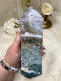 Ocean Jasper Tower, Polished Sea Jasper Crystal, Natural Self Standing Orbicular Jasper Pillar