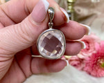Faceted Rose Quartz Pendant, Polished Gemstone Crystal Pendant, Sterling Silver Jewelry Gift For Her