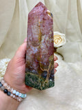 Ocean Jasper Tower, Polished Sea Jasper Crystal, Natural Self Standing Orbicular Jasper Pillar, Healing Crystal Gift For Her