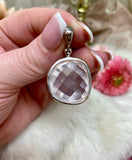 Faceted Rose Quartz Pendant, Polished Gemstone Crystal Pendant, Sterling Silver Jewelry Gift For Her