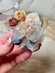 Blue Fluorite Crystal Specimen w Druzy Quartz, Cubic Fluorite Mineral on Matrix