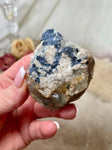 Blue Fluorite Crystal Specimen w Druzy Quartz, Cubic Fluorite Mineral on Matrix