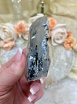 Tourmalinated Quartz Specimen, Polished Faceted Tourmaline in Quartz, Natural Crystal w Black Rutile Inclusions
