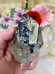 Tourmalinated Quartz Specimen, Polished Faceted Tourmaline in Quartz, Natural Crystal w Black Rutiles