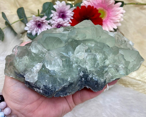 Green Fluorite Crystal Specimen, Cubic Fluorite Mineral on Matrix